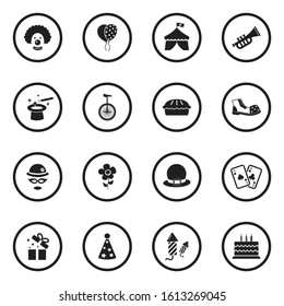 Clown Icons. Black Flat Design In Circle. Vector Illustration.