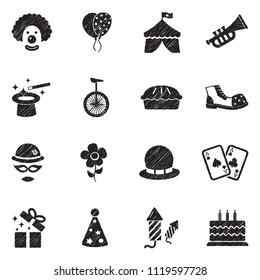 Clown Icons. Black Scribble Design. Vector Illustration.