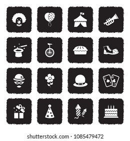 Clown Icons. Grunge Black Flat Design. Vector Illustration. 