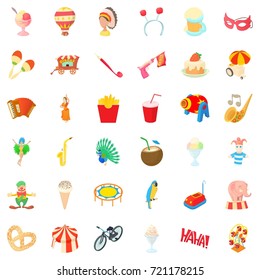 Clown icons set. Cartoon style of 36 clown vector icons for web isolated on white background