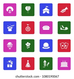 Clown Icons. White Flat Design In Square. Vector Illustration. 