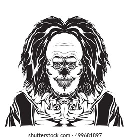 Clown Illustration, Black and White style