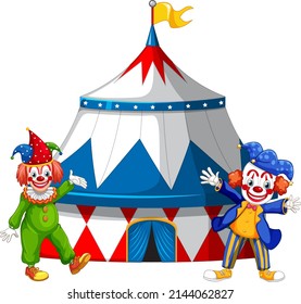 Clown infront of circus tent illustration
