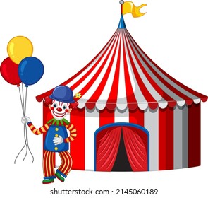 Clown infront of circus tent illustration