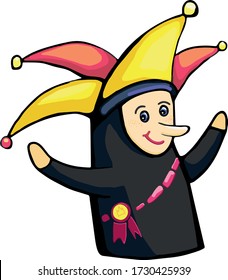 clown (jester ) in a colored hat with bells ( vector element )