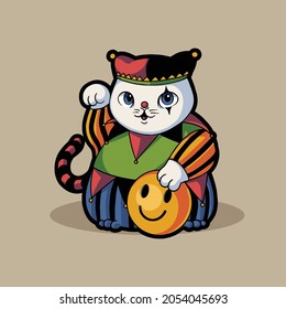 clown jester funny cute cat halloween sticker vector