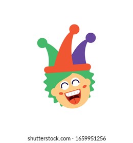 payaso con sombrero de émbolo sobre fondo blanco, icono de estilo plano, ilustración vectorial