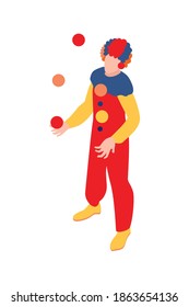 Clown juddling with balls at carnival 3d isometric vector illustration