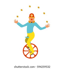 Clown juggler on a unicycle icon. Vintage Vector illustration.