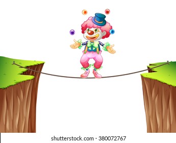 Clown juggling balls on the rope illustration