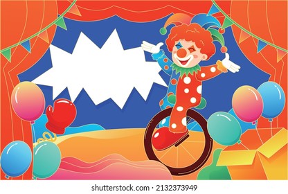 Clown juggling on a unicycle, april fools day, circus, vector illustration