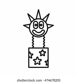 Clown jumping out from a box icon in outline style on a white background