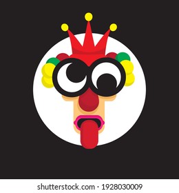 clown like jester use jokes mask with sticking out tongue