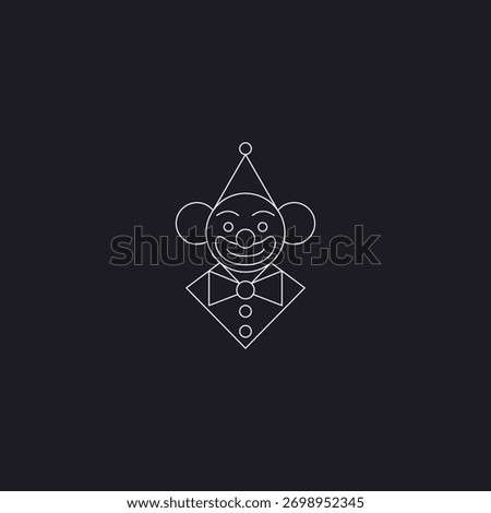 Clown line art logo expressing playful humor with a hint of mischief.