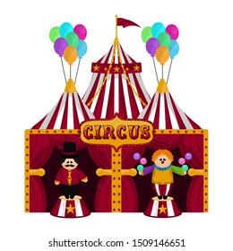 Clown and magician on a circus tent - Vector illustration