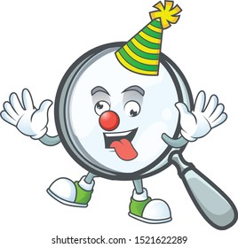 Clown magnifying glass cartoon character with mascot.