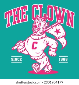 The Clown Mascot Character Design in Sport Vintage Athletic Style Vector Design