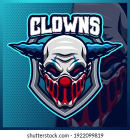 Clown mascot esport logo design illustrations vector template, Joker logo for team game streamer youtuber banner twitch discord