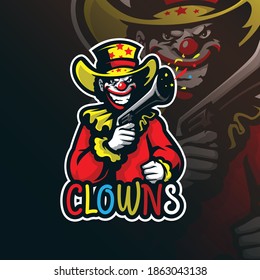vector de diseño de logotipo de mascota de payasos con un estilo de ilustración moderno para impresión de insignias, emblemas y camisetas. ilustración de payaso enfadado.