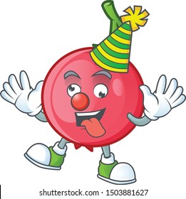 Clown mascot lovi lovi fruit on white background