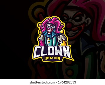 Clown mascot sport logo design. Creepy clown vector illustration logo. Clown mascot design, Emblem design for esports team. Vector illustration