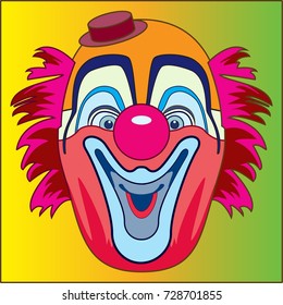 CLOWN MASK
color image of clown mask on a yellow-green background
