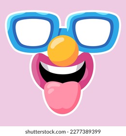 Clown mask with eyeglasses smile symbol of joke vector illustration funny character