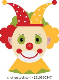 Clown Mask Illustration in Creepy Cartoon Design. Flat Graphic Vector 