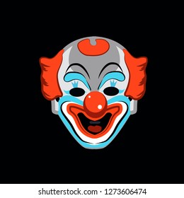 Clown mask on a black background. Multicolored clown. Happy clown. Vector graphics.