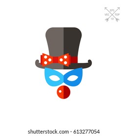 Clown mask with top hat and nose icon