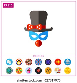 Clown mask with top hat and nose icon