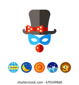 Clown mask with top hat and nose icon