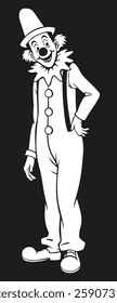 Clown. Monochrome black and white vector isolated retro cartoon illustration.
