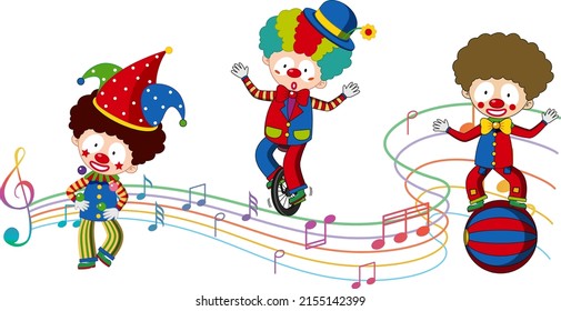 Clown with music note performing illustration