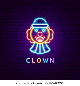 Clown Neon Label. Vector Illustration of Entertainment Festival Glowing Symbol.