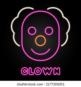 clown neon sign, modern glowing banner design, colorful modern design trends on black background. Vector illustration.