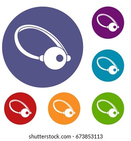 Clown nose icons set in flat circle reb, blue and green color for web