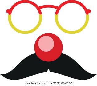 Clown nose with moustache and fun glasses. Party mask