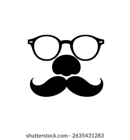 Clown Nose With Mustache And Glasses  silhouette vector flat illustration design.