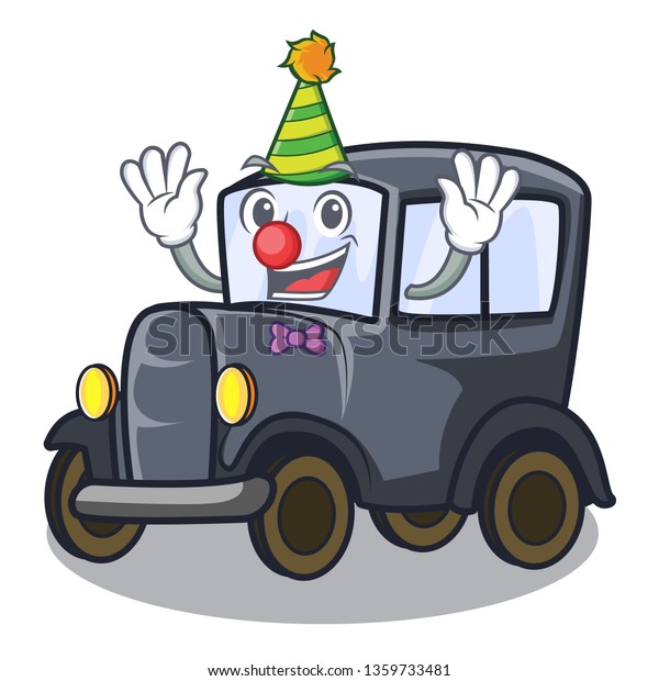 Clown old miniature car\
in shape mascot