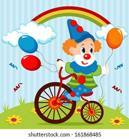 clown on bike - vector illustration