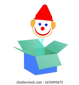 Clown on a spring from a box, vector art illustration.