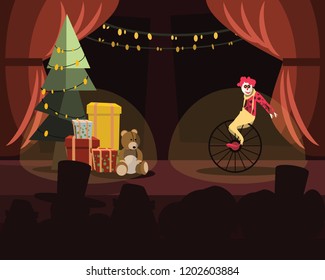clown on stage in Christmas Day vector illustration