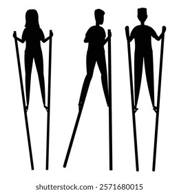 Clown on Stilts Silhouette with white background