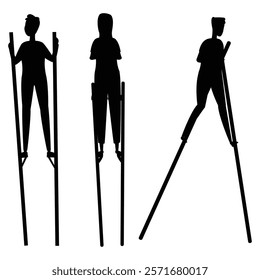 Clown on Stilts Silhouette with white background