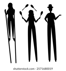 Clown on Stilts Silhouette with white background