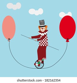 Clown on a wire in the air