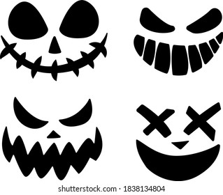 Clown pampkin faces set. Funny and scary jack faces. Isolated vector set.	