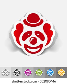 clown paper sticker with shadow. Vector illustration