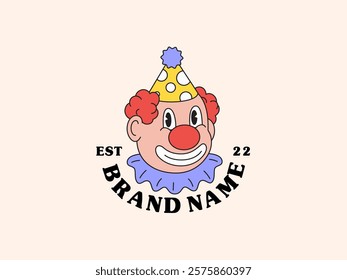 Clown party head cartoon character in vintage retro style